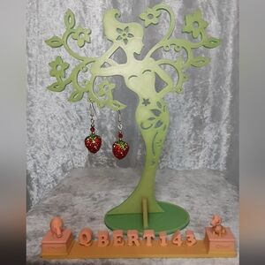 Handmade Rhinestone Strawberry Earrings Red  Green  Fairycore ,Cottagecore